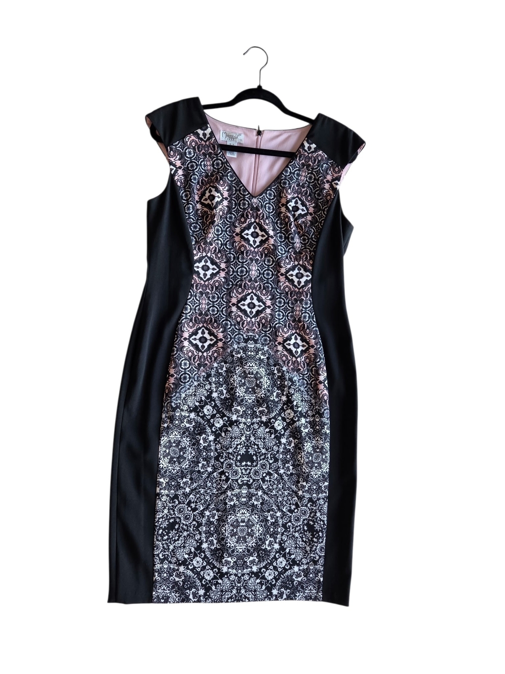 Maggy L. Black & Pink Printed Sheath Dress Size 12